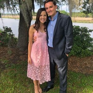 Pink lace midi dress